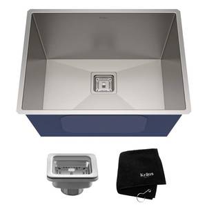 lot 22379 image: Kraus KHU24L Pax Zero-Radius 24 18 Gauge Handmade Undermount Single Bowl Stainless Steel Laundry and Utility Sink
