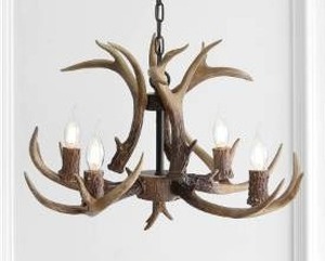 lot 22381 image: Eldora 26 Resin Antler 4-Light LED Chandelier, Brown by JONATHAN Y