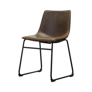 lot 22383 image: Roundhill Furniture Lotusville Vintage Upholstered Leather Dining Chairs, Antique Brown, Set of 2