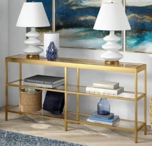lot 22402 image: Alexis 3-shelf Short Console Table - Brass - long