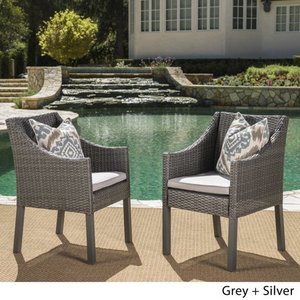 lot 22411 image: Antibes Outdoor Wicker Dining Chairs with Cushions by Christopher Knight Home- Retail$253.49