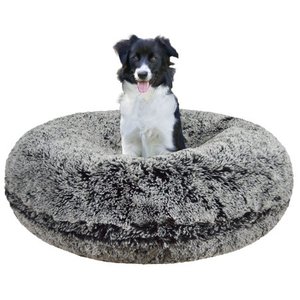 lot 22428 image: Bessie and Barnie Signature Midnight Frost Luxury Shag Extra Plush Faux Fur Bagel Pet  Dog Bed- Retail$101.72