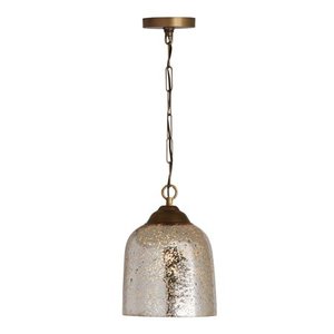 lot 22446 image: Newport 1-light Patinaed BrassStone Seeded Mercury Glass Pendant- Retail$119.99