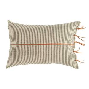 lot 22448 image: 3R Studios Beige and Black Striped Cotton Ticking Breakfast Pillow with Leather Trim
