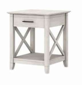 lot 22468 image: BUSH FURNITURE - KEY WEST END TABLE WITH STORAGE IN LINEN WHITE OAK