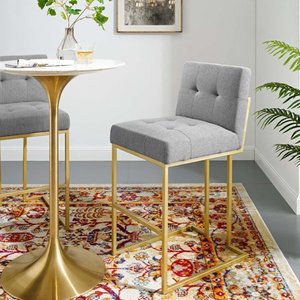 lot 22517 image: Privy Stainless Steel Upholstered Fabric Barstool GoldLight Gray - Modway