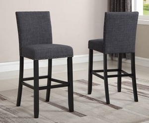 lot 22519 image: Roundhill Biony Gray Fabric Bar Stools with Nailhead Trim, Set of 2