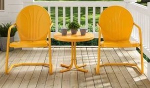 lot 22523 image: Howard Bay Tangerine Metal Outdoor Conversation Table by Havenside Home- Retail$183.99