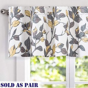 lot 22552 image: Set of 4 (2packs)DriftAway Ryan Sketch Flower Floral Branch Leaves Thermal Insulated Energy Saving Window Curtain Pair Valance Rod Pocket 2 Layers 52 Inch by 18 Inch Plus 2 Inch Header Yellow and Gray
