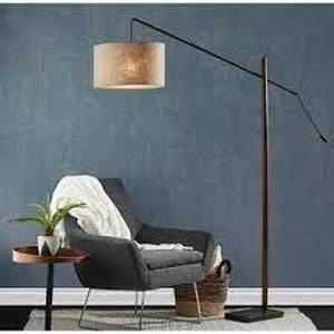 lot 22513 image: Carson Carrington Black & Walnut Arc Lamp- Retail$187.99