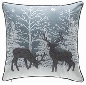 lot 22554 image: Silver Reindeer Embroidery Throw Pillow