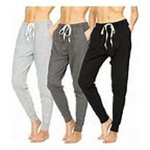 lot 22555 image: Essential Elements 3 Pack Womens 100% Cotton Active Gym Lounge Sleep Pajama Jogger Sweatpants