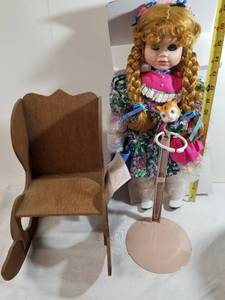 lot 2005 image: Betty Jane Carter Dolls. Melissa, Hidden Music Box. Doll Stand. Doll Rocking Chair.