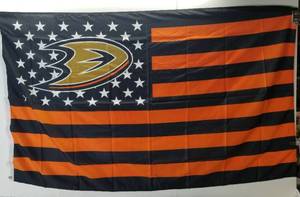 lot 2048 image: Two Anaheim Ducks USA Stars and Stripes Flag. New in Package
