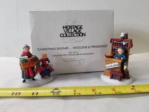 lot 2055 image: Heritage Village Collection. Christmas Bazaar...Woolens and Preserves. Department 56.