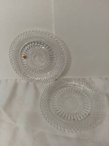 lot 3016 image: Lot of 2 AVON Exclusive Lead Crystal from Avons 92nd Anniversary Prize Program - The Avon Key Crystal Plate - Both Plates are Slightly Damaged
