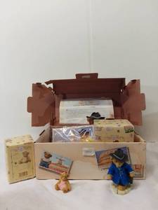 lot 3021 image: The Cherished Teddies Club 2001 Charter Club Membership Figurine and Mystery Bear in Cute Travel Box