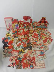 lot 3025 image: Small Lot of Vintage Valentines Day Cards - Carousel, Bowling Valentine, Valentines with Envelopes and other Vintage Heart Cards