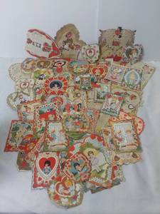 lot 3027 image: Small Lot of Vintage Lace Valentine Cards - Lacey Layered Heart Shaped Vintage Valentines Day Cards