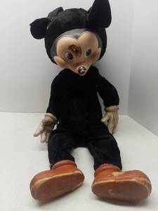 lot 3536 image: Vintage Mickey Mouse Doll. Rough Condition