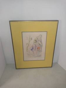 lot 3701 image: Framed Artwork Of Woman Contemplating