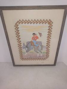 lot 3705 image: Framed Piece Of Native American Artwork