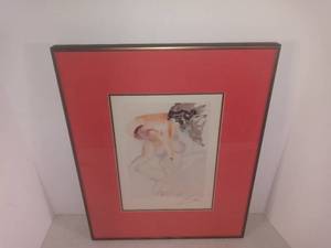 lot 3706 image: A Framed Picture Of Man And Woman Talking