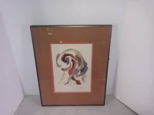 lot 3707 image: An Interesting Framed Artwork Of An Angel And Demon Type Scene