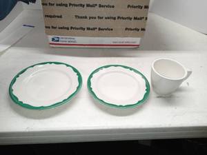 lot 3722 image: Lot Of Buffalo China Dishes 2 Different Size Saucers And 6 Tea Cups