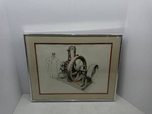 lot 3730 image: Vintage Framed Drawing Of An Industry Scene From Local Artist