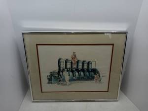 lot 3731 image: Framed Artwork Of Men Working In A Factory By Local Artist