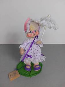 lot 4006 image: Annalee Doll 1990 Bunny With Lavander Dress And Umbrella