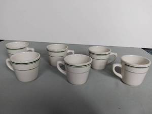 lot 4020 image: Lot Of 6 Tea Or Coffee Mugs - Green Lines Detailing - Made In China