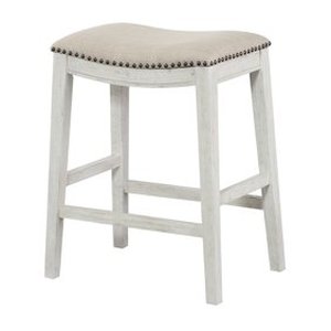 lot 13379 image: Lexicon 24 Inch Height Wooden Counter Stool Faux Leather Seat Barstool, White Retail $189.00