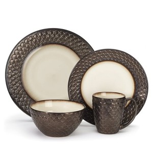 lot 13400 image: Cuisinart CDST1-S4G1 Anais Collection Stoneware 16-Piece Dinnerware Set, Bronze Retail $118.99 READ