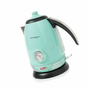 lot 13402 image: Nostalgia RWK150AQ Retro 1.7 Liter Electric Water Tea Kettle w Thermostat, Aqua Retail $79.99