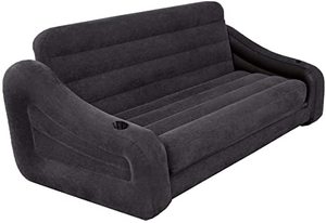 lot 13418 image: Intex Inflatable Queen Size Pull Out Futon Sofa Couch Sleep Away Bed, Dark Gray Retail $88.99