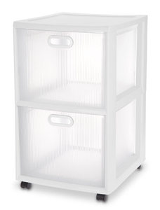 lot 13427 image: Sterilite 36208002 18 X 16 X 24.63 Clear And White Ultra 2-Drawer Cart Retail $122.34