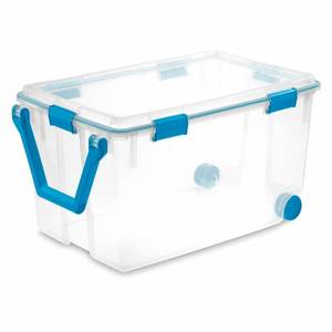 lot 13435 image: Sterilite 19434303 120 Quart Clear Plastic Storage Box & Lid w Blue Latches Retail $53.33