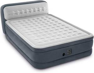 lot 13460 image: Intex Ultra Plush Inflatable Bed Air Mattress w Built-in Pump, Headboard, Queen Retail $149.99