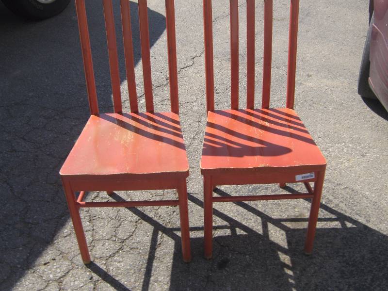 lot 3090 image: 2 ct. wooden chairs salmon orange color