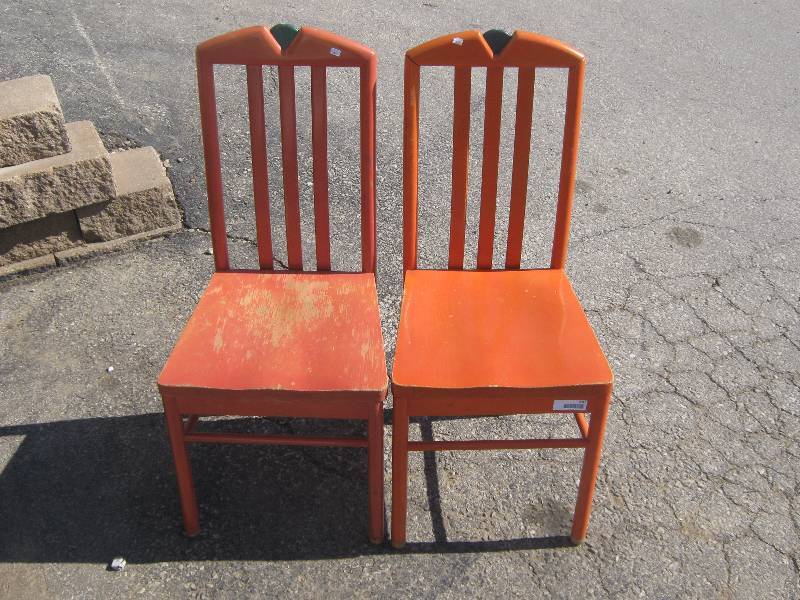lot 3091 image: 2 ct. wooden chairs salmon orange color