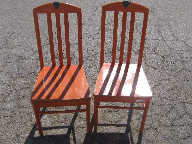 lot 3092 image: 2 ct. wooden chairs salmon orange color