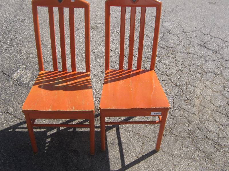 lot 3093 image: 2 ct. wooden chairs salmon orange color