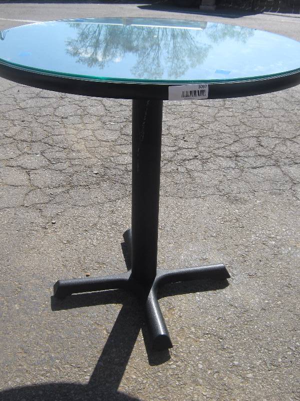 lot 3097 image: 30 round table w iron base, veneer top and removable glass top