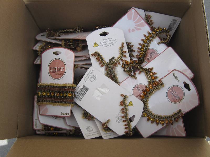 lot 3106 image: 50 ct. lot assortment Vintage Classics gold and brown beaded necklaces and bracelets packaged for resale