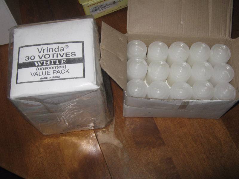 lot 3134 image: (2) 30 ct. boxes unscented Viranda votive candles, white, (60 candles total)