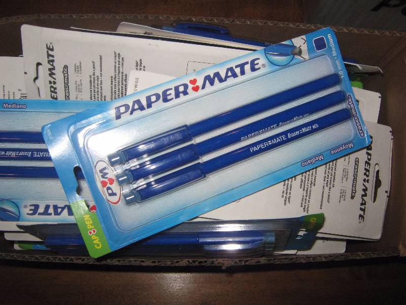 lot 3150 image: 28 packages Paper Mate Erasable ink pens (3 pens per pkg, 84 pens total) Blue Ink
