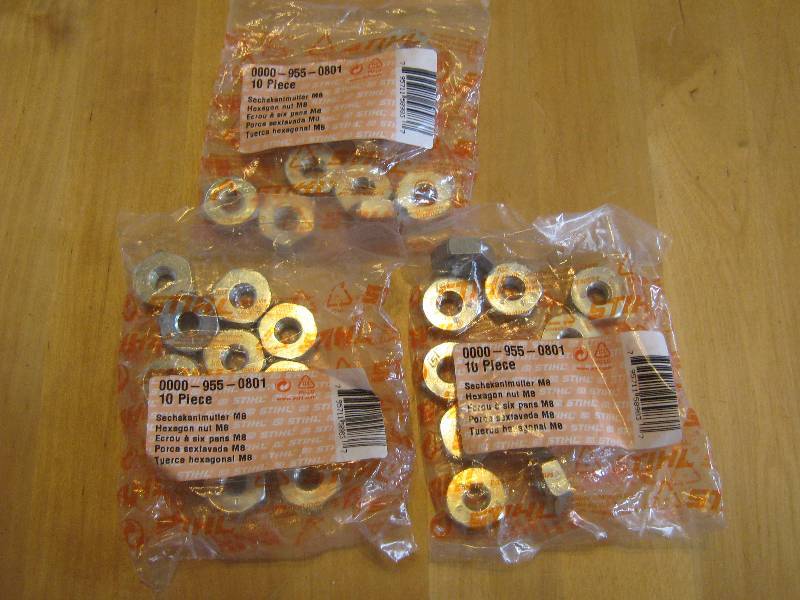 lot 3170 image: (3) 10 ct. lot (30 total) Stihl Chainsaw Nut 0000 955 0801