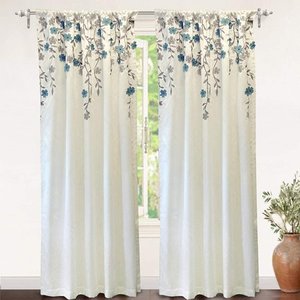 lot 2005 image: DriftAway Isabella Faux Silk Embroidered Window Curtain Embroidered Crafted Flower Lined with Thermal Fabric Panel Pair